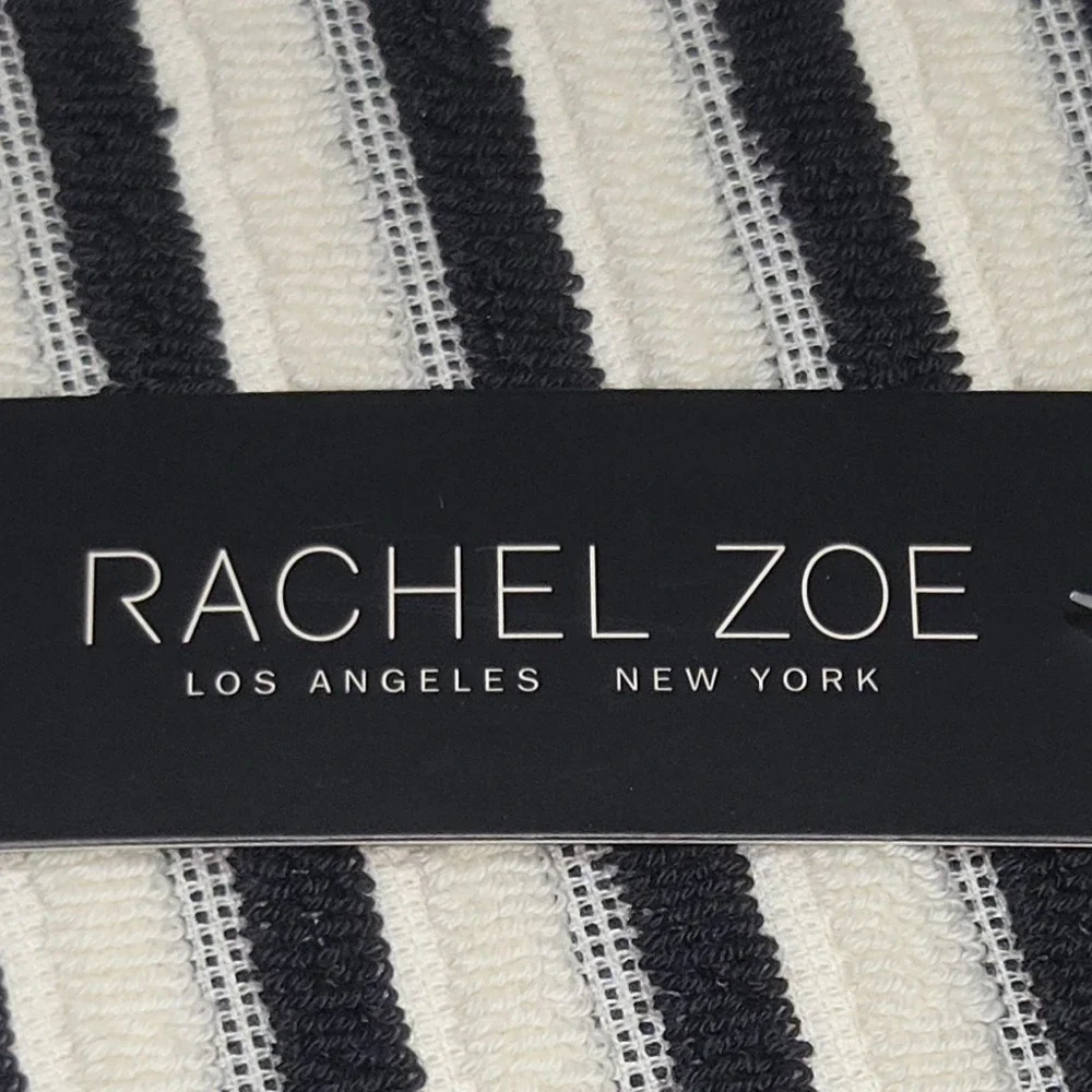 Rachel Zoe Cream Black Striped Fringe Oversized Beach Towel 40x70 Spring Summer